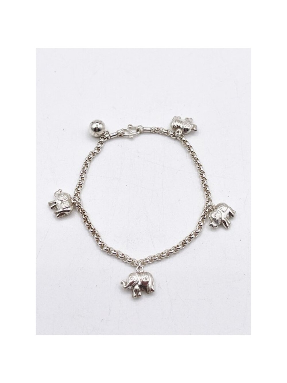 Vintage Sterling Silver Rolo Chain Elephant Charm Bracelet With One Tiny Bell